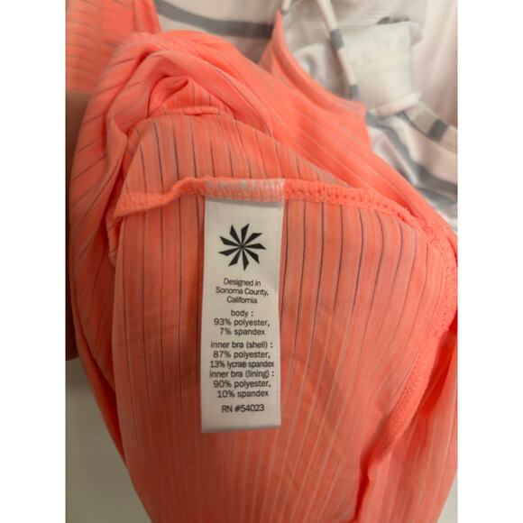 Athleta Tank Top Womens Large Hyper Stripe Energize Orange Gray Built-In Bra - Picture 5 of 6
